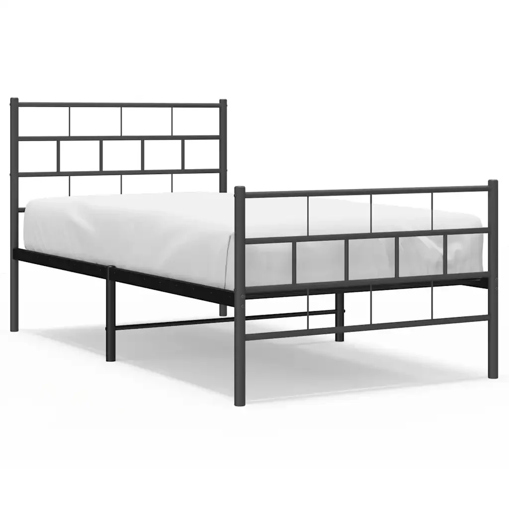 Letto singolo | Letto per adulti | Giroletto con Testiera e Pediera Metallo Nero 100x190 cm