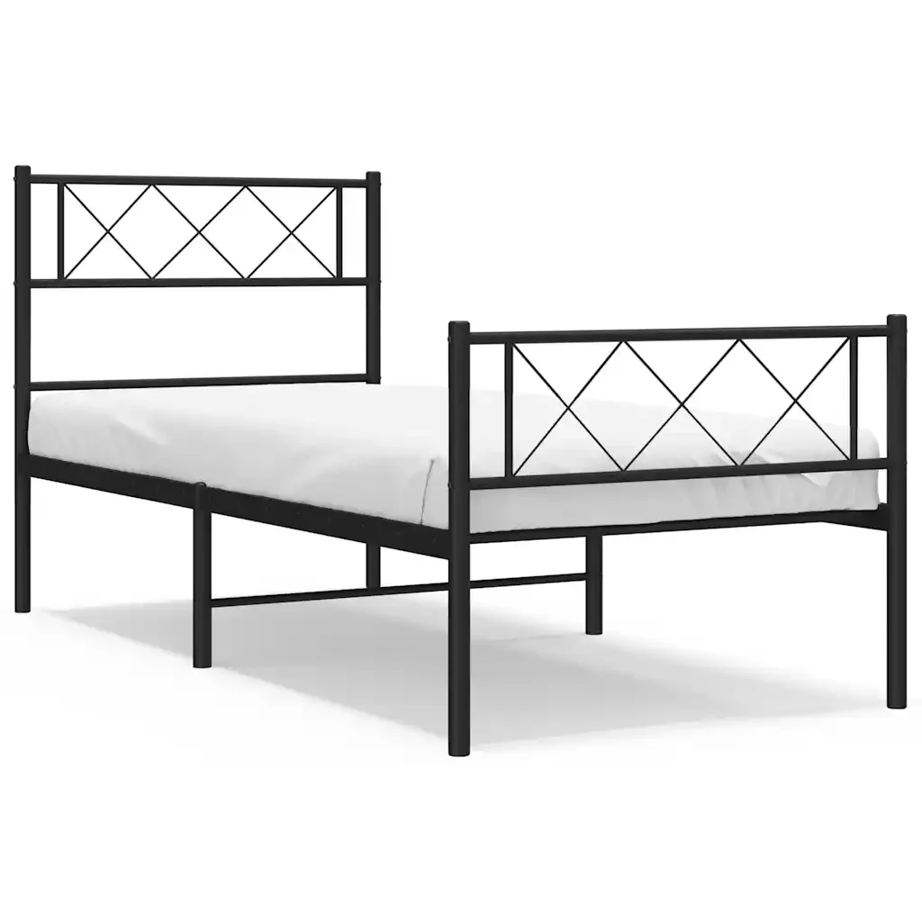 Letto singolo | Letto per adulti | Giroletto con Testiera e Pediera Metallo Nero 100x190 cm