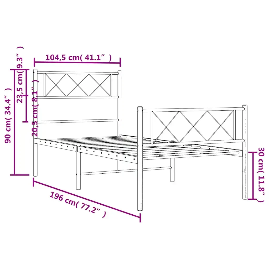 Letto singolo | Letto per adulti | Giroletto con Testiera e Pediera Metallo Nero 100x190 cm - Image 10