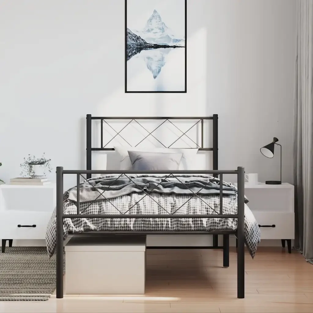 Letto singolo | Letto per adulti | Giroletto con Testiera e Pediera Metallo Nero 100x190 cm - Image 4