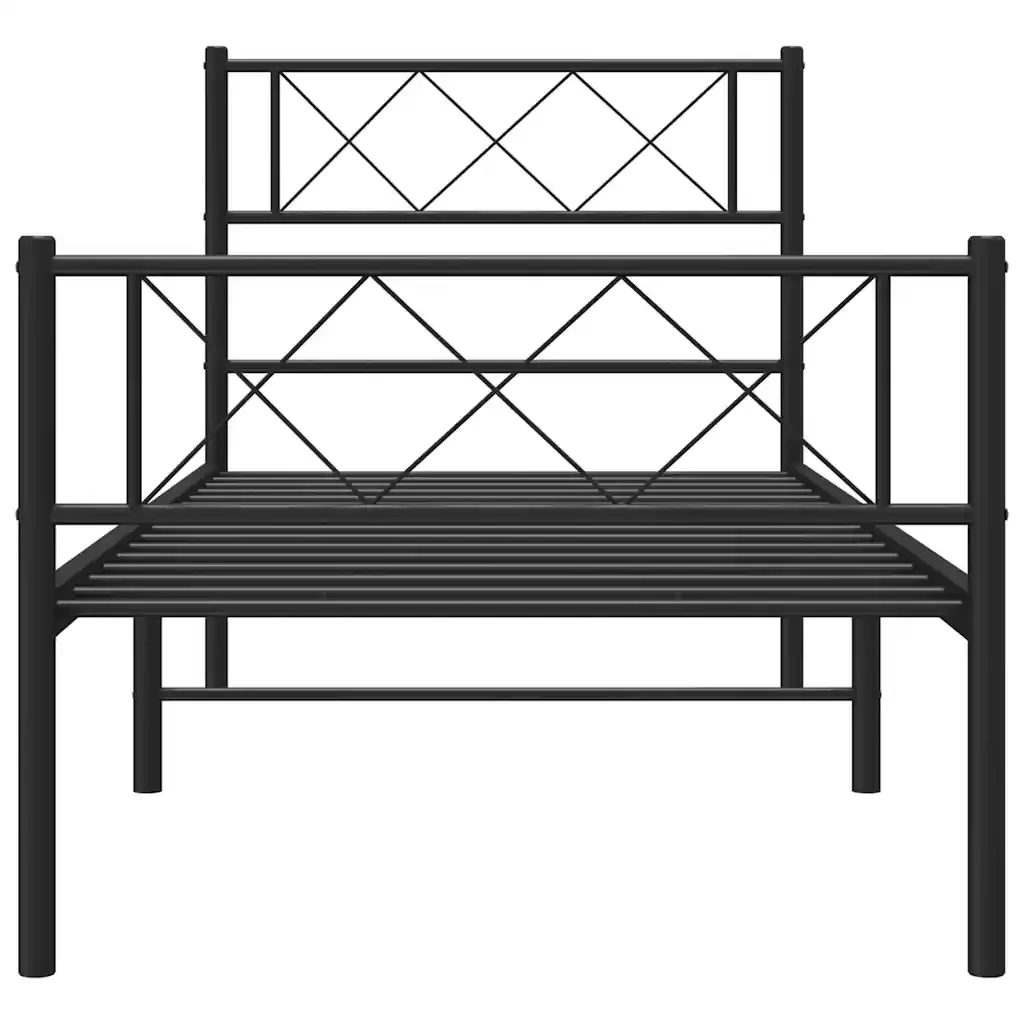 Letto singolo | Letto per adulti | Giroletto con Testiera e Pediera Metallo Nero 100x190 cm - Image 5