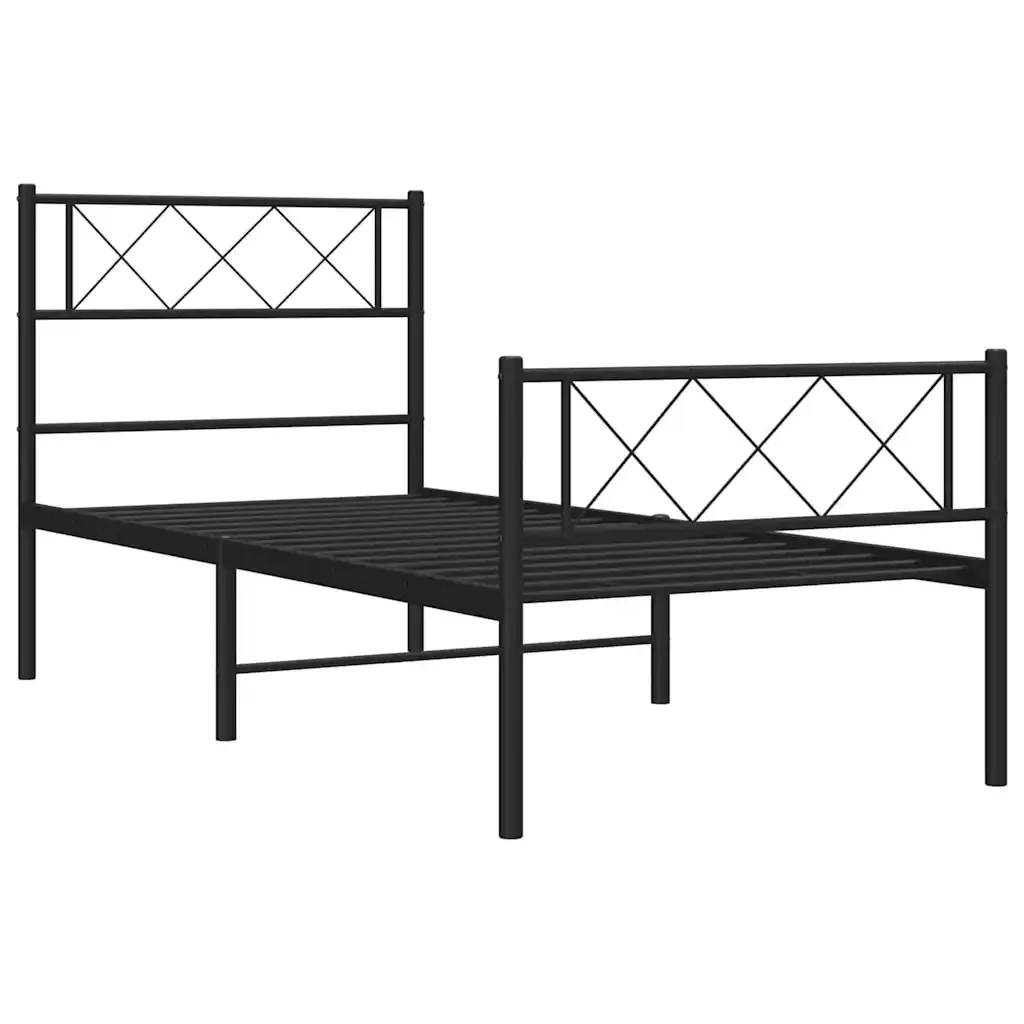 Letto singolo | Letto per adulti | Giroletto con Testiera e Pediera Metallo Nero 100x190 cm - Image 6