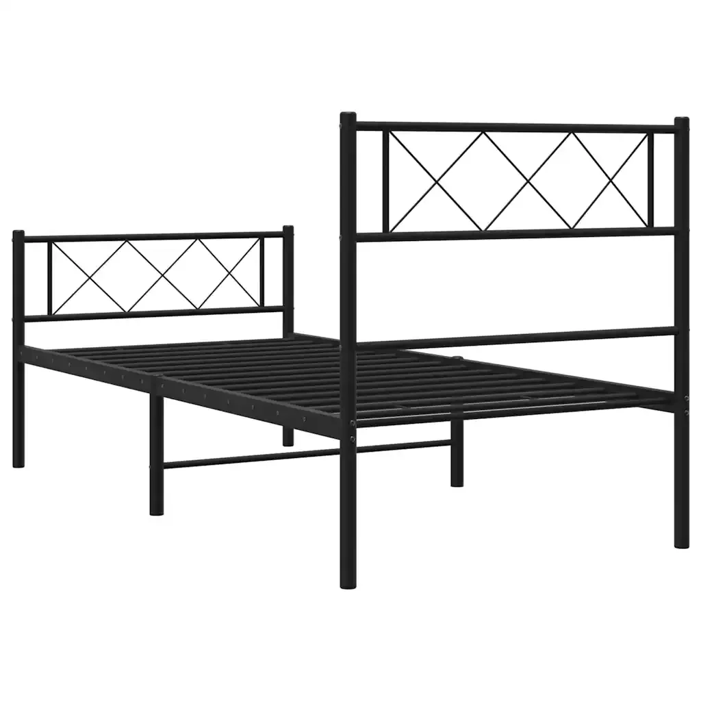 Letto singolo | Letto per adulti | Giroletto con Testiera e Pediera Metallo Nero 100x190 cm - Image 8