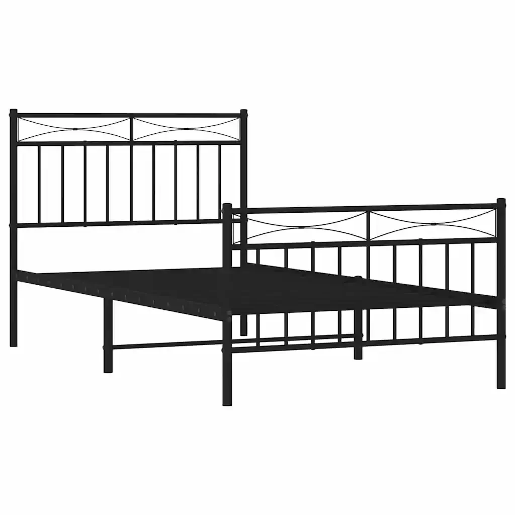 Letto singolo | Letto per adulti | Giroletto con Testiera e Pediera Metallo Nero 100x190 cm - Image 5