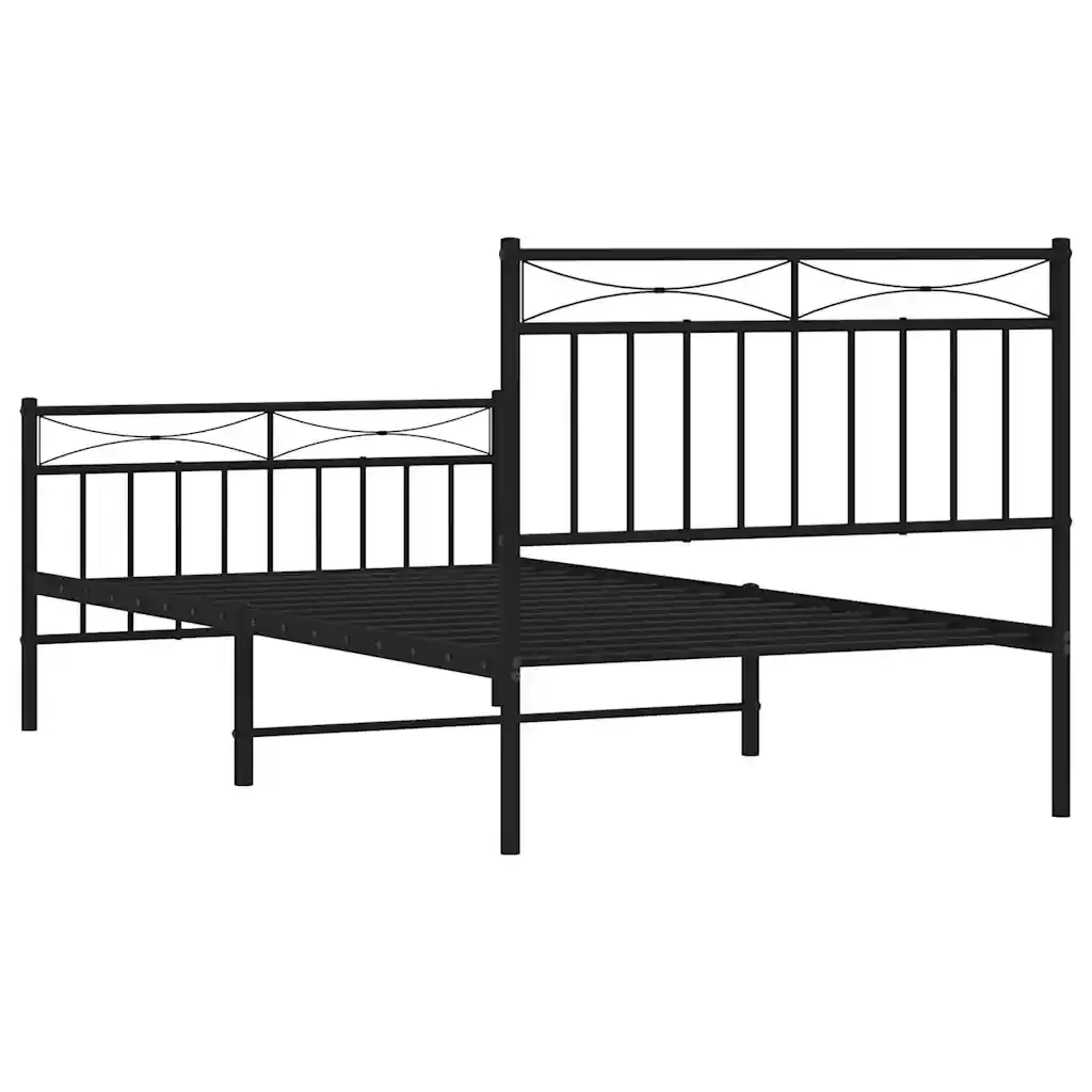 Letto singolo | Letto per adulti | Giroletto con Testiera e Pediera Metallo Nero 100x190 cm - Image 8
