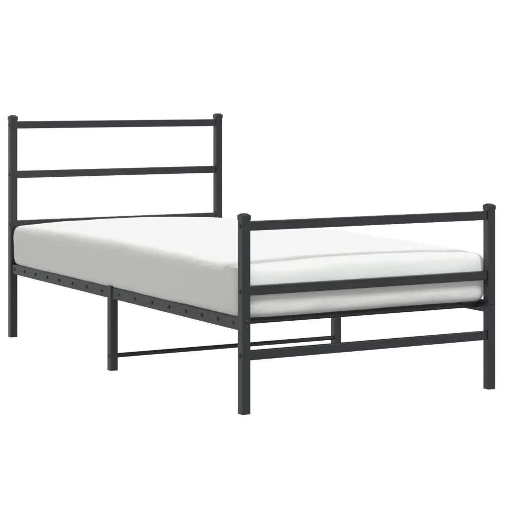 Letto singolo | Letto per adulti | Giroletto con Testiera e Pediera Metallo Nero 100x200 cm