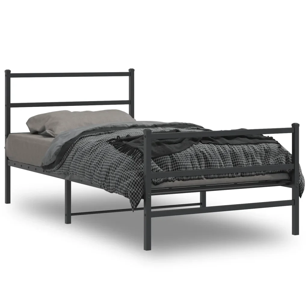Letto singolo | Letto per adulti | Giroletto con Testiera e Pediera Metallo Nero 100x200 cm - Image 2