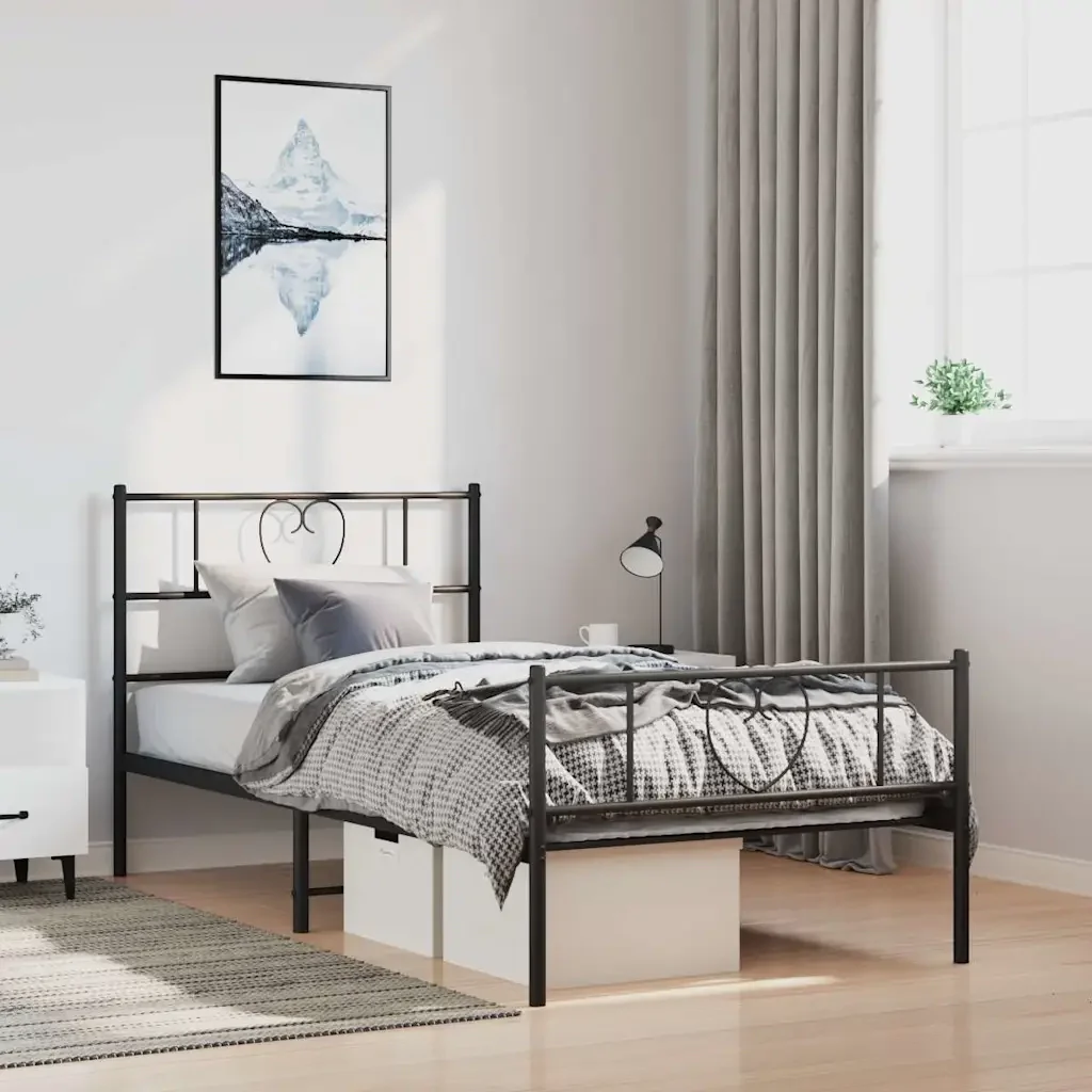 Letto singolo | Letto per adulti | Giroletto con Testiera e Pediera Metallo Nero 100x200 cm - Image 2