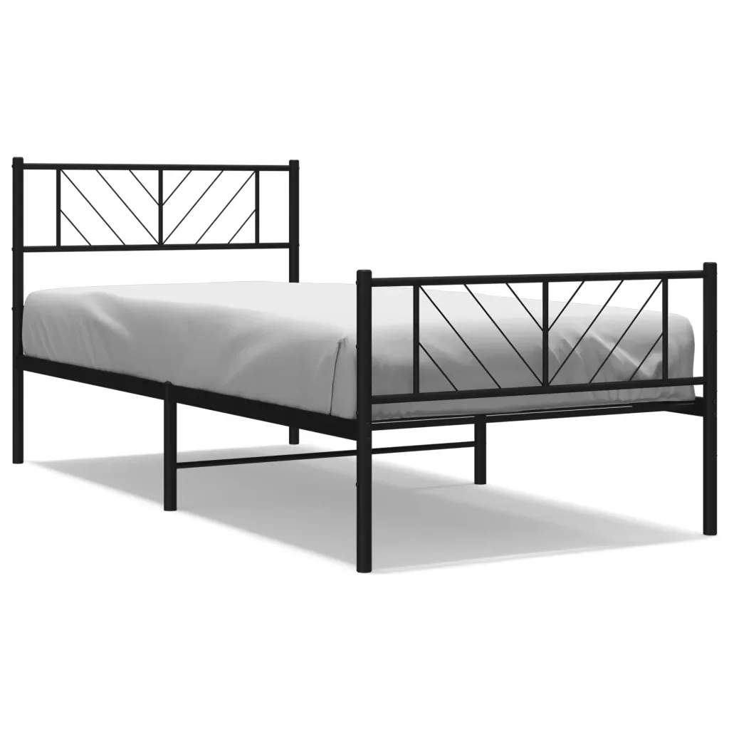 Letto singolo | Letto per adulti | Giroletto con Testiera e Pediera Metallo Nero 100x200 cm