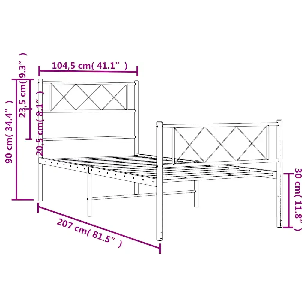 Letto singolo | Letto per adulti | Giroletto con Testiera e Pediera Metallo Nero 100x200 cm - Image 10