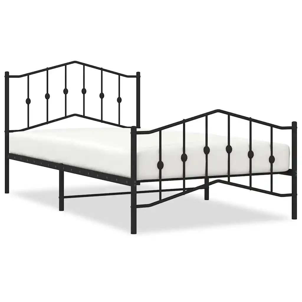 Letto singolo | Letto per adulti | Giroletto con Testiera e Pediera Metallo Nero 100x200 cm