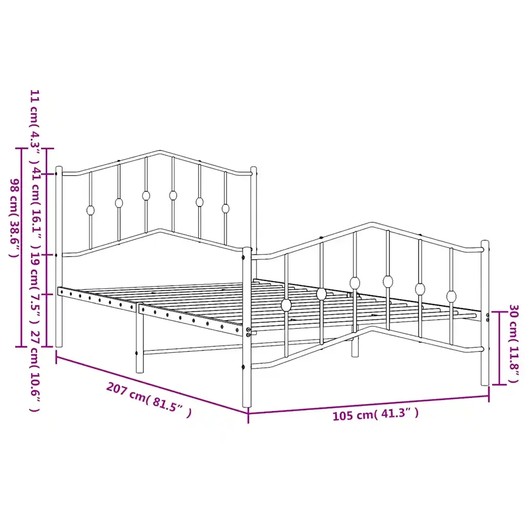 Letto singolo | Letto per adulti | Giroletto con Testiera e Pediera Metallo Nero 100x200 cm - Image 10
