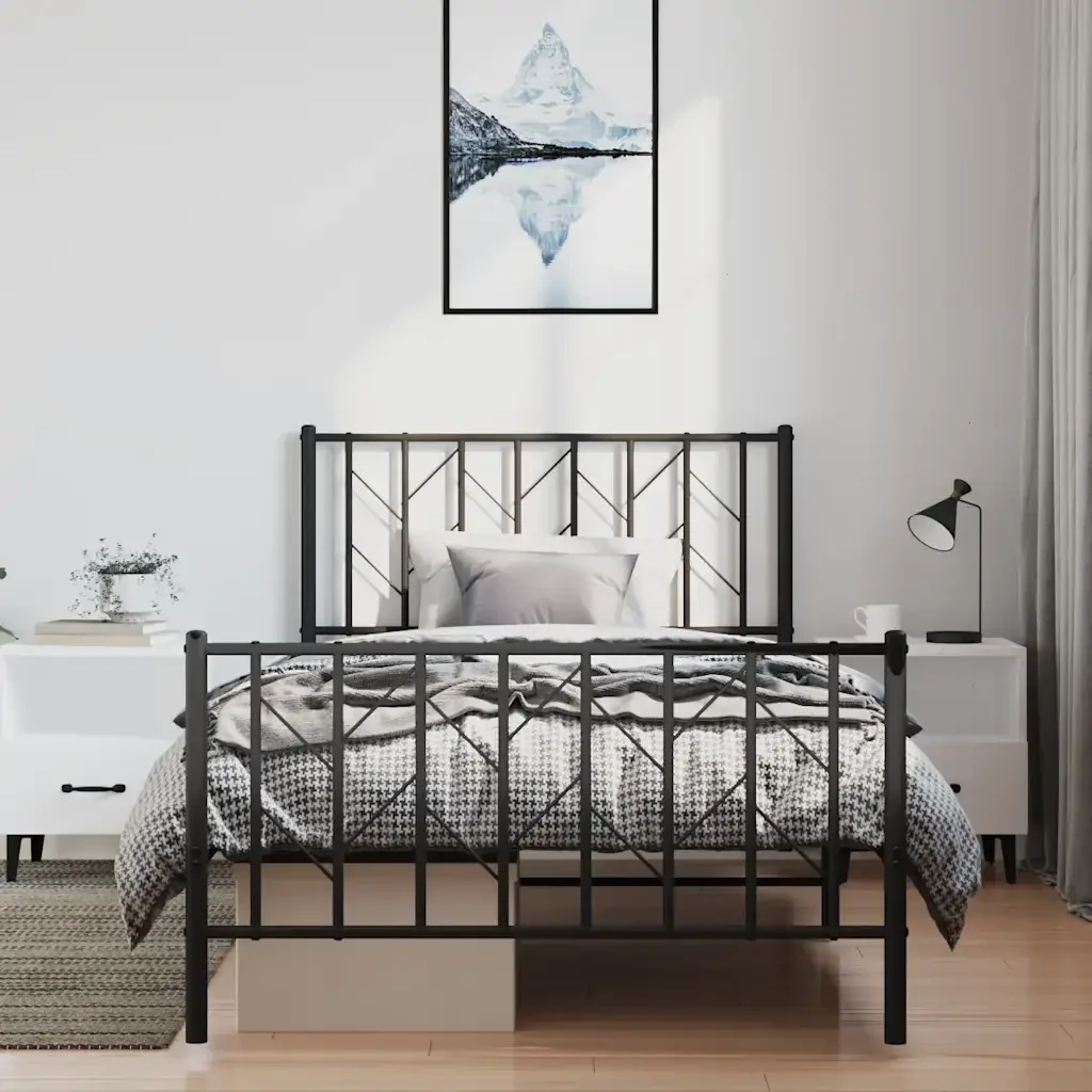 Letto singolo | Letto per adulti | Giroletto con Testiera e Pediera Metallo Nero 100x200 cm - Image 3