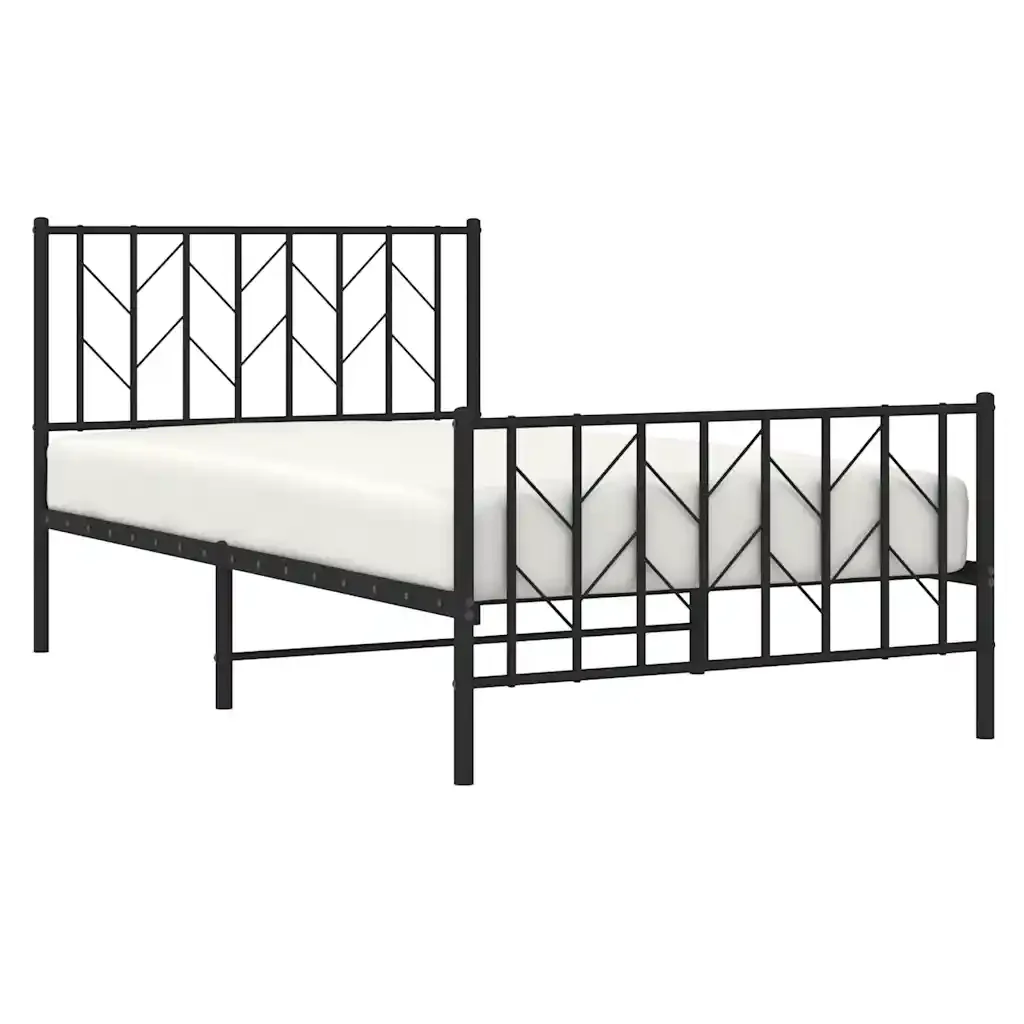 Letto singolo | Letto per adulti | Giroletto con Testiera e Pediera Metallo Nero 100x200 cm - Image 5