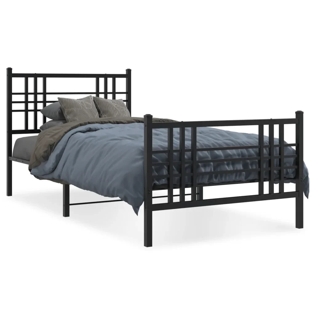 Letto singolo | Letto per adulti | Giroletto con Testiera e Pediera Metallo Nero 100x200 cm