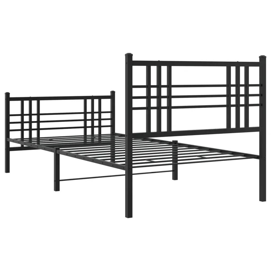 Letto singolo | Letto per adulti | Giroletto con Testiera e Pediera Metallo Nero 100x200 cm - Image 6