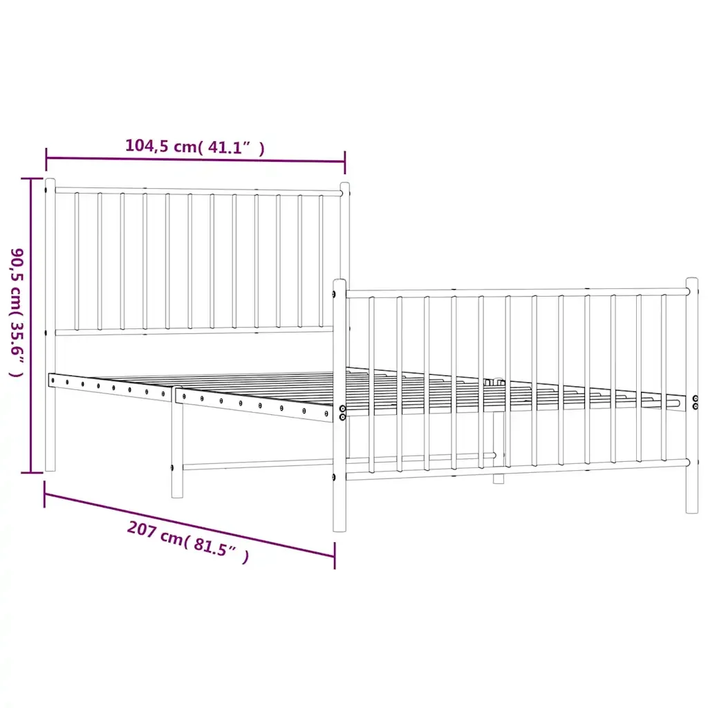 Letto singolo | Letto per adulti | Giroletto con Testiera e Pediera Metallo Nero 100x200 cm - Image 10
