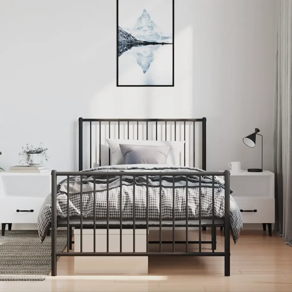 Letto singolo | Letto per adulti | Giroletto con Testiera e Pediera Metallo Nero 100x200 cm - Image 3