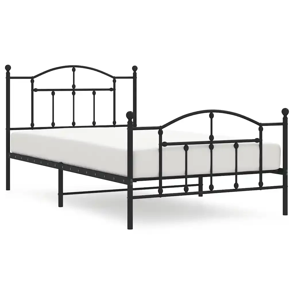 Letto singolo | Letto per adulti | Giroletto con Testiera e Pediera Metallo Nero 100x200 cm