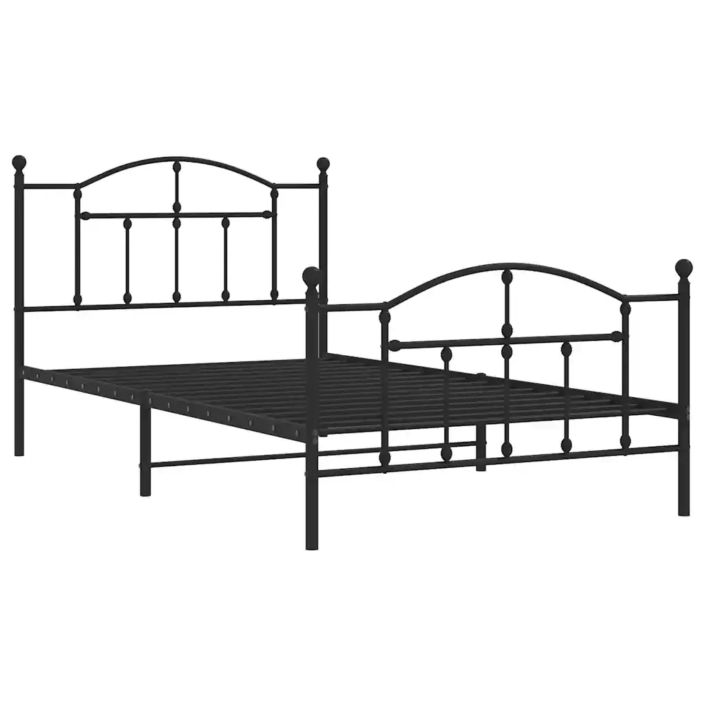 Letto singolo | Letto per adulti | Giroletto con Testiera e Pediera Metallo Nero 100x200 cm - Image 4