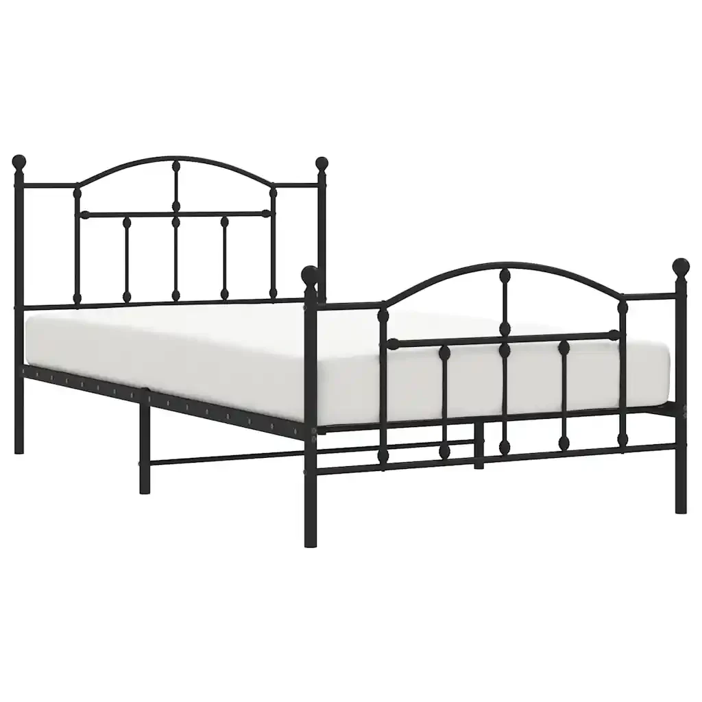 Letto singolo | Letto per adulti | Giroletto con Testiera e Pediera Metallo Nero 100x200 cm - Image 5
