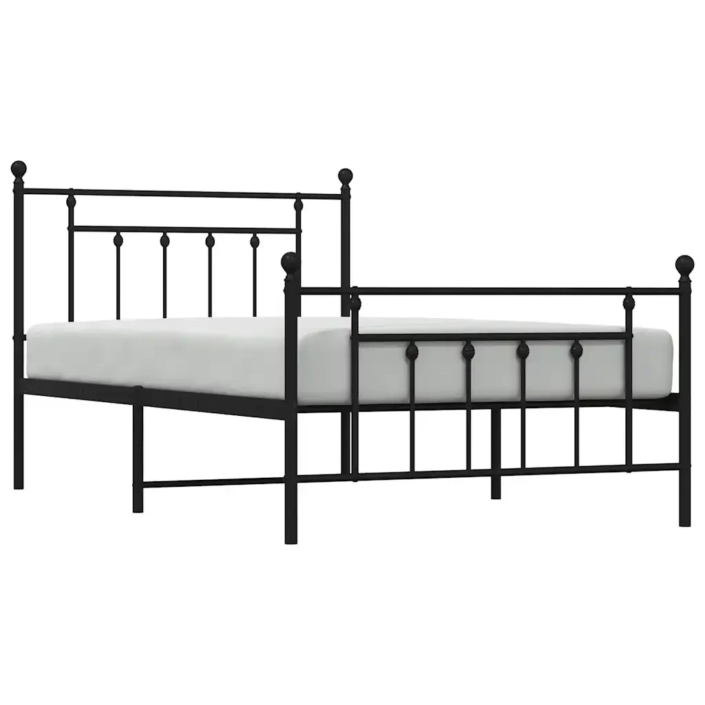 Letto singolo | Letto per adulti | Giroletto con Testiera e Pediera Metallo Nero 100x200 cm - Image 5