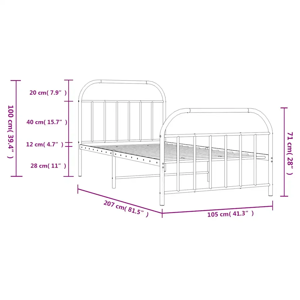 Letto singolo | Letto per adulti | Giroletto con Testiera e Pediera Metallo Nero 100x200 cm - Image 10