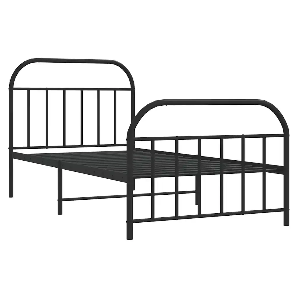 Letto singolo | Letto per adulti | Giroletto con Testiera e Pediera Metallo Nero 100x200 cm - Image 4