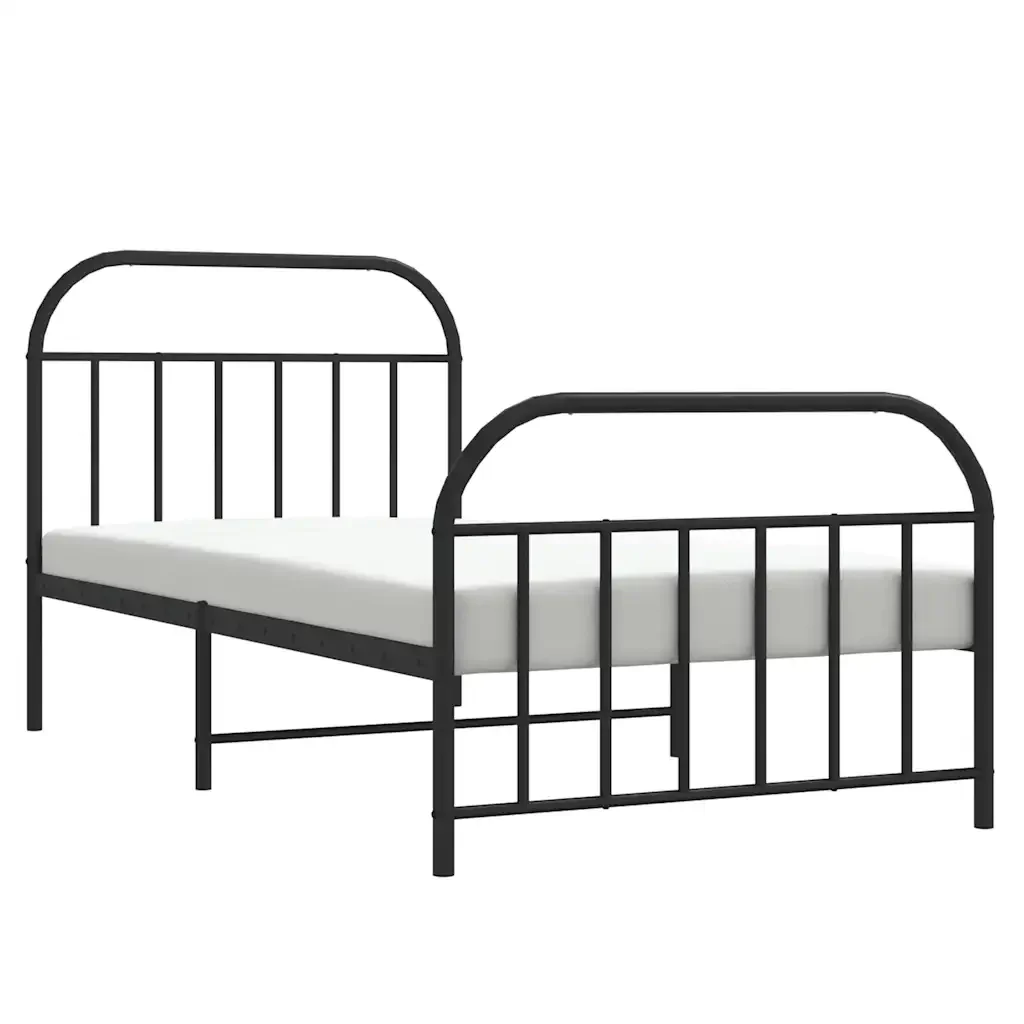 Letto singolo | Letto per adulti | Giroletto con Testiera e Pediera Metallo Nero 100x200 cm - Image 5