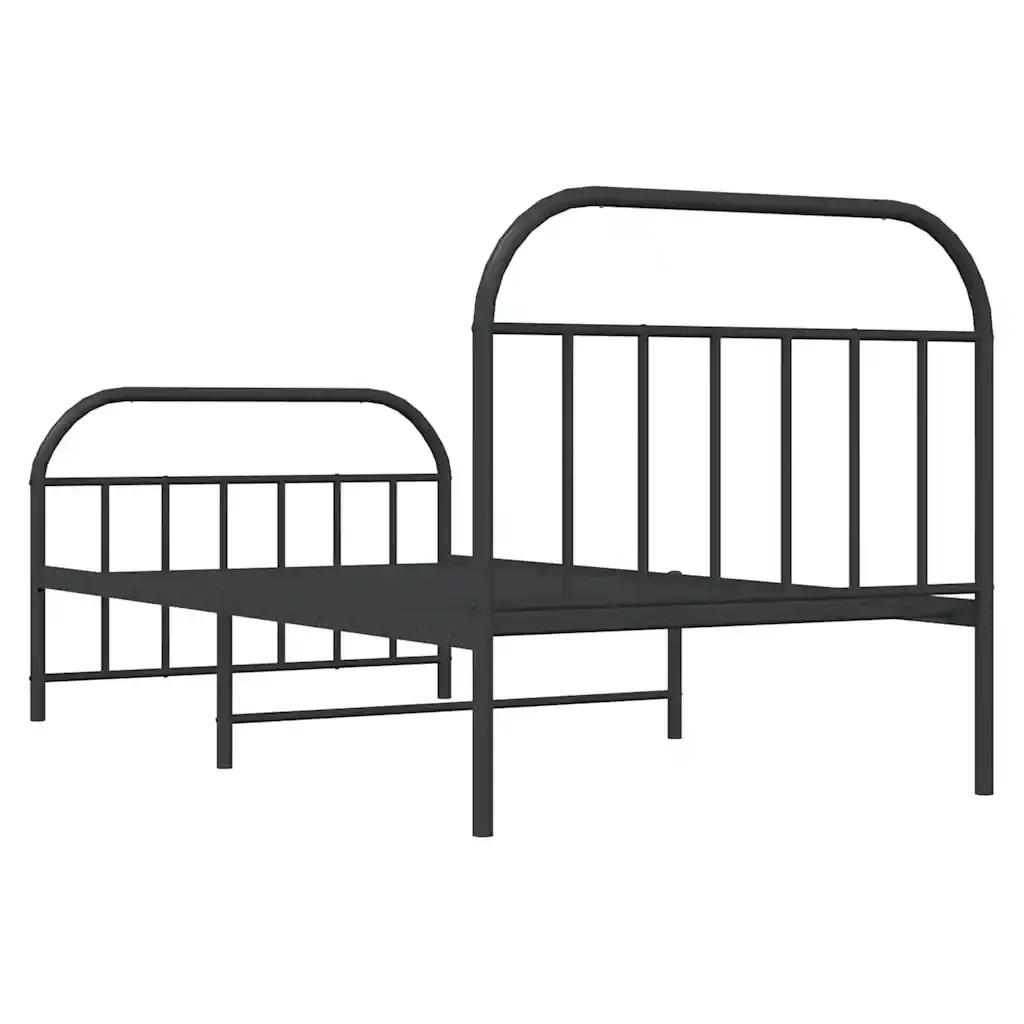 Letto singolo | Letto per adulti | Giroletto con Testiera e Pediera Metallo Nero 100x200 cm - Image 8