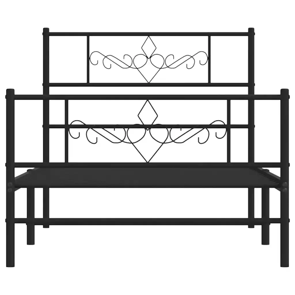 Letto singolo | Letto per adulti | Giroletto con Testiera e Pediera Metallo Nero 100x200 cm - Image 6