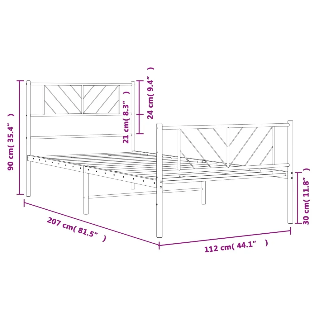 Letto singolo | Letto per adulti | Giroletto con Testiera e Pediera Metallo Nero 107x203 cm - Image 9
