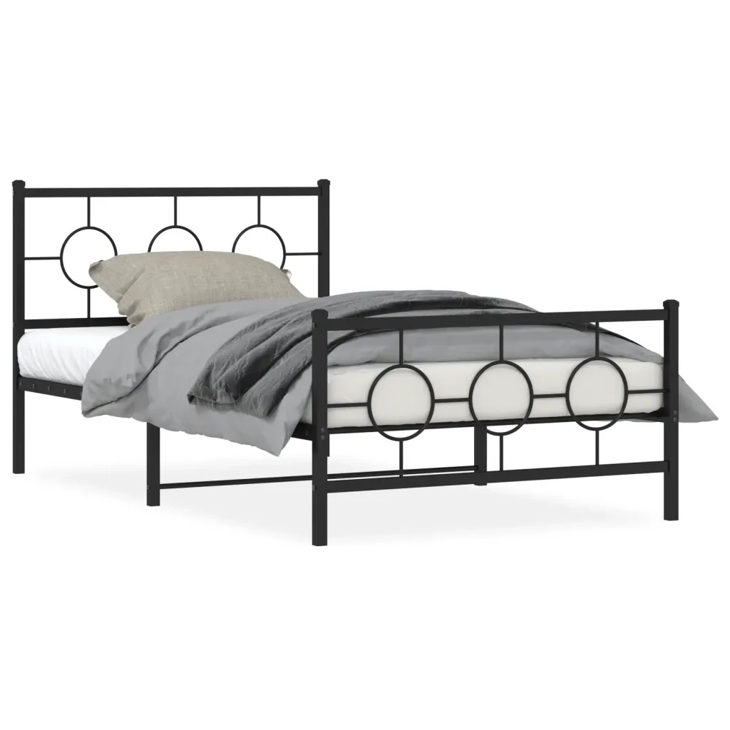 Letto singolo | Letto per adulti | Giroletto con Testiera e Pediera Metallo Nero 107x203 cm