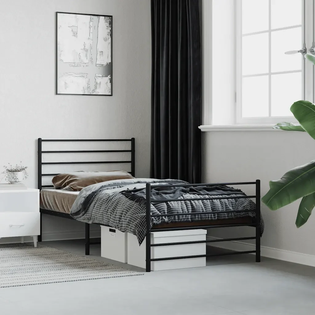 Letto singolo | Letto per adulti | Giroletto con Testiera e Pediera Metallo Nero 107x203 cm - Image 2
