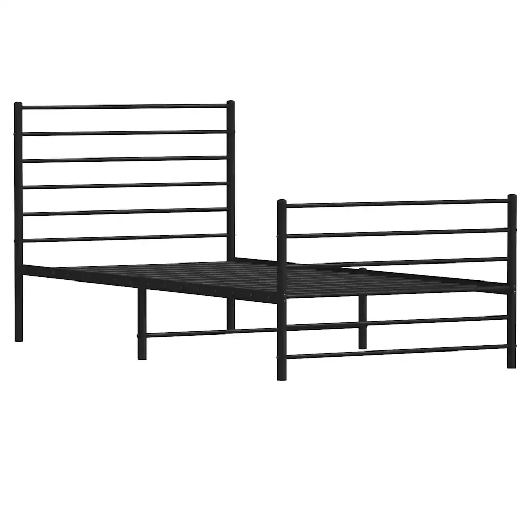 Letto singolo | Letto per adulti | Giroletto con Testiera e Pediera Metallo Nero 107x203 cm - Image 5