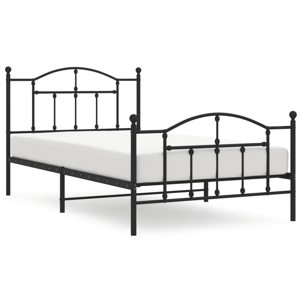 Letto singolo | Letto per adulti | Giroletto con Testiera e Pediera Metallo Nero 107x203 cm