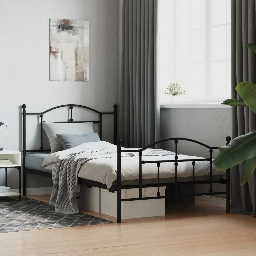 Letto singolo | Letto per adulti | Giroletto con Testiera e Pediera Metallo Nero 107x203 cm - Image 2
