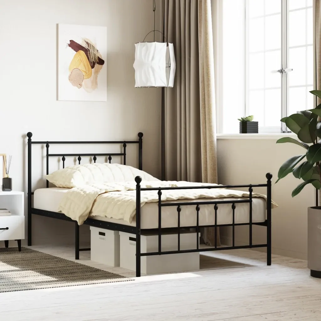 Letto singolo | Letto per adulti | Giroletto con Testiera e Pediera Metallo Nero 107x203 cm - Image 2