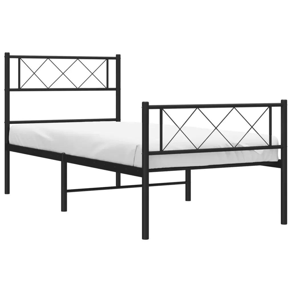 Letto singolo | Letto per adulti | Giroletto con Testiera e Pediera Metallo Nero 75x190 cm - Image 3