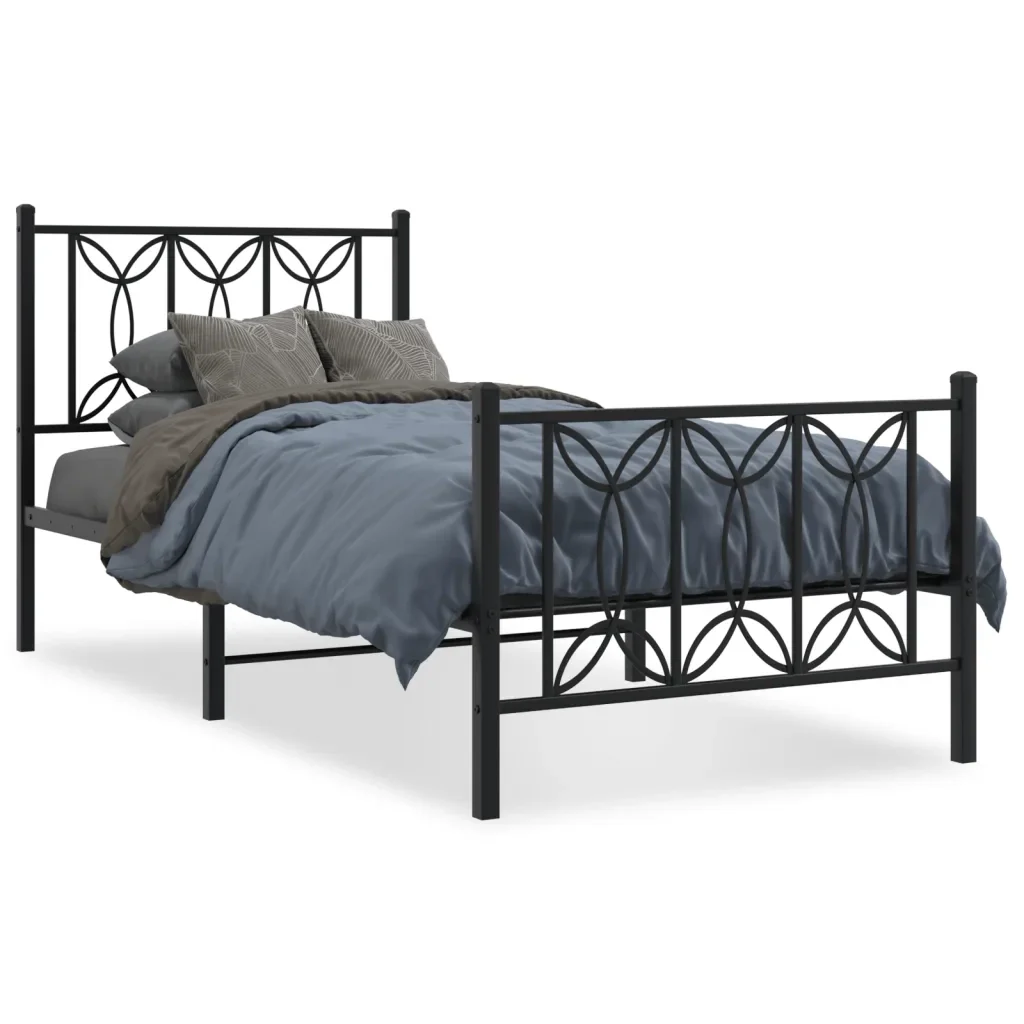 Letto singolo | Letto per adulti | Giroletto con Testiera e Pediera Metallo Nero 75x190 cm