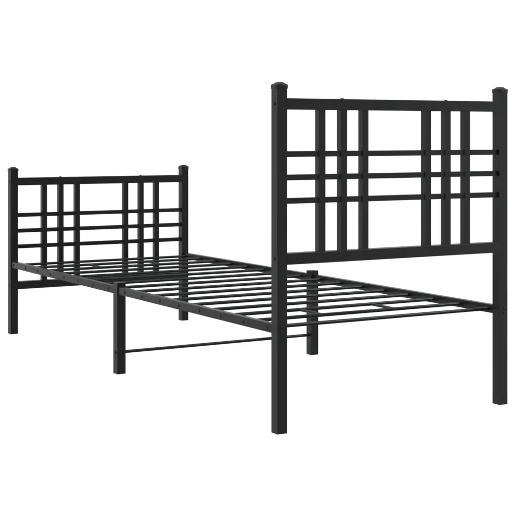 Letto singolo | Letto per adulti | Giroletto con Testiera e Pediera Metallo Nero 75x190 cm - Image 6