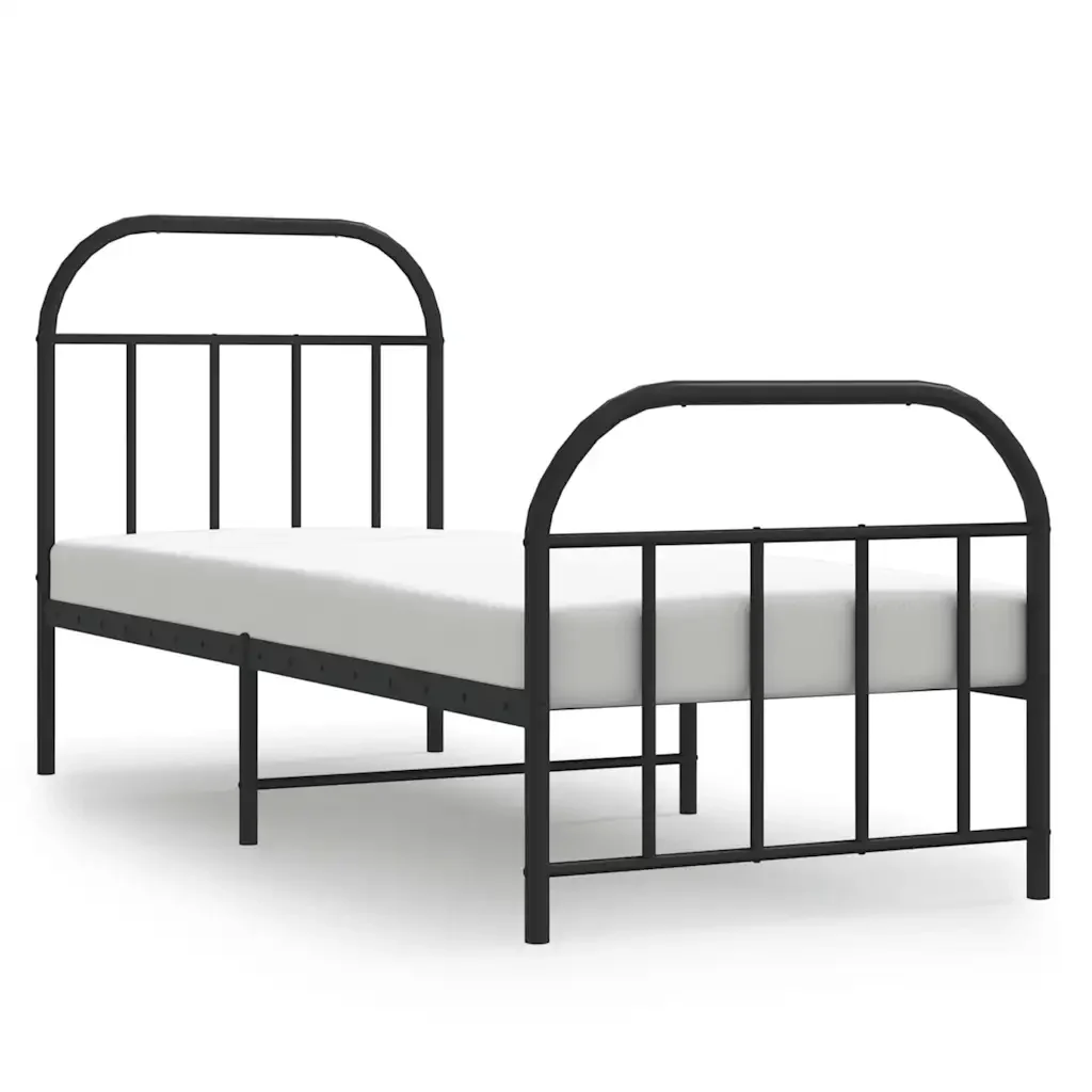 Letto singolo | Letto per adulti | Giroletto con Testiera e Pediera Metallo Nero 75x190 cm