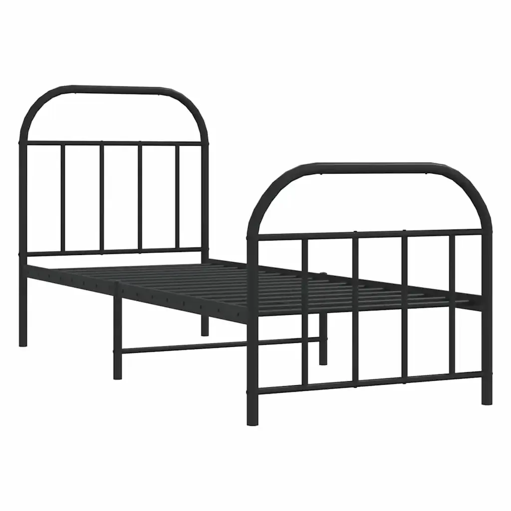 Letto singolo | Letto per adulti | Giroletto con Testiera e Pediera Metallo Nero 75x190 cm - Image 4