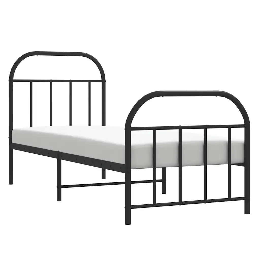 Letto singolo | Letto per adulti | Giroletto con Testiera e Pediera Metallo Nero 75x190 cm - Image 5