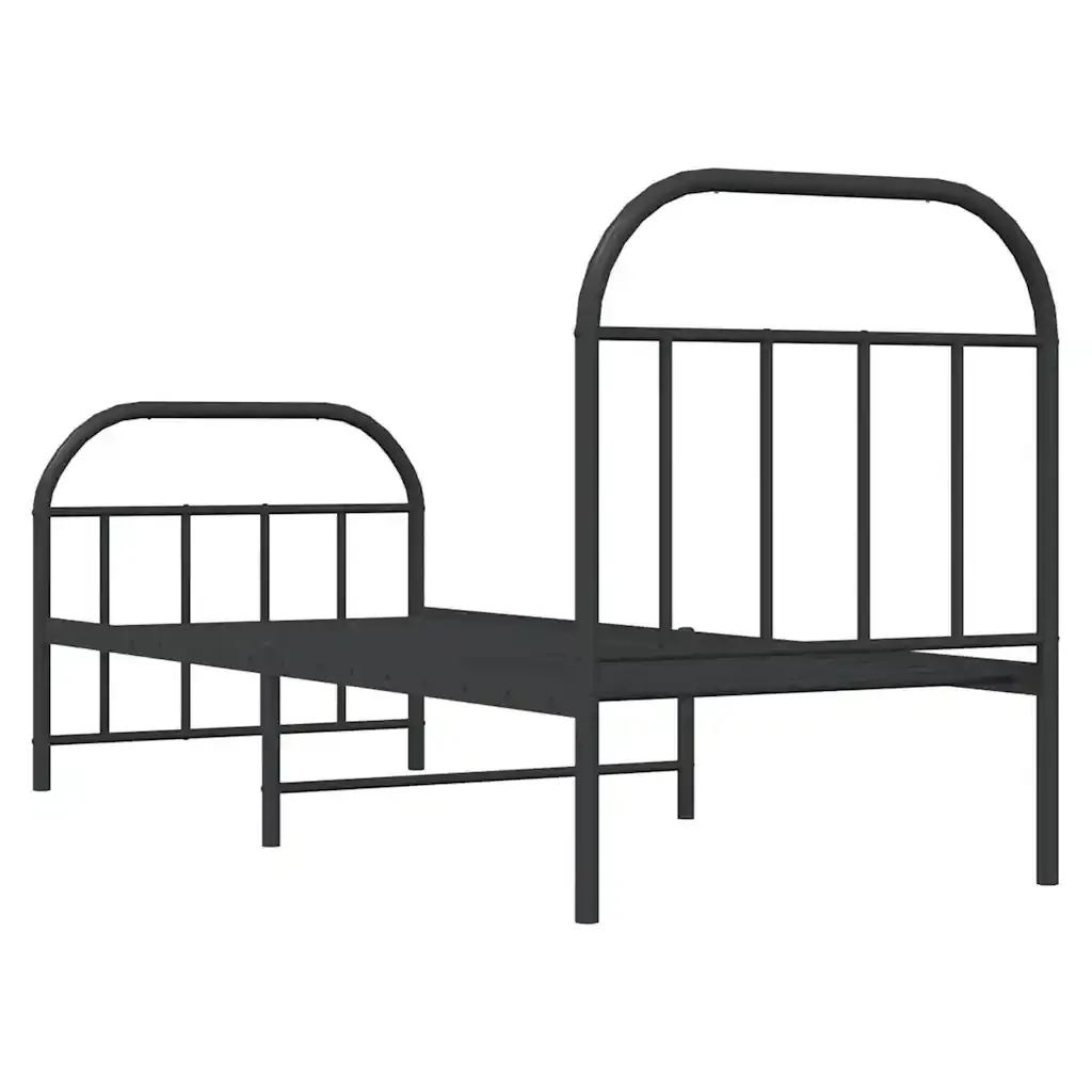 Letto singolo | Letto per adulti | Giroletto con Testiera e Pediera Metallo Nero 75x190 cm - Image 8