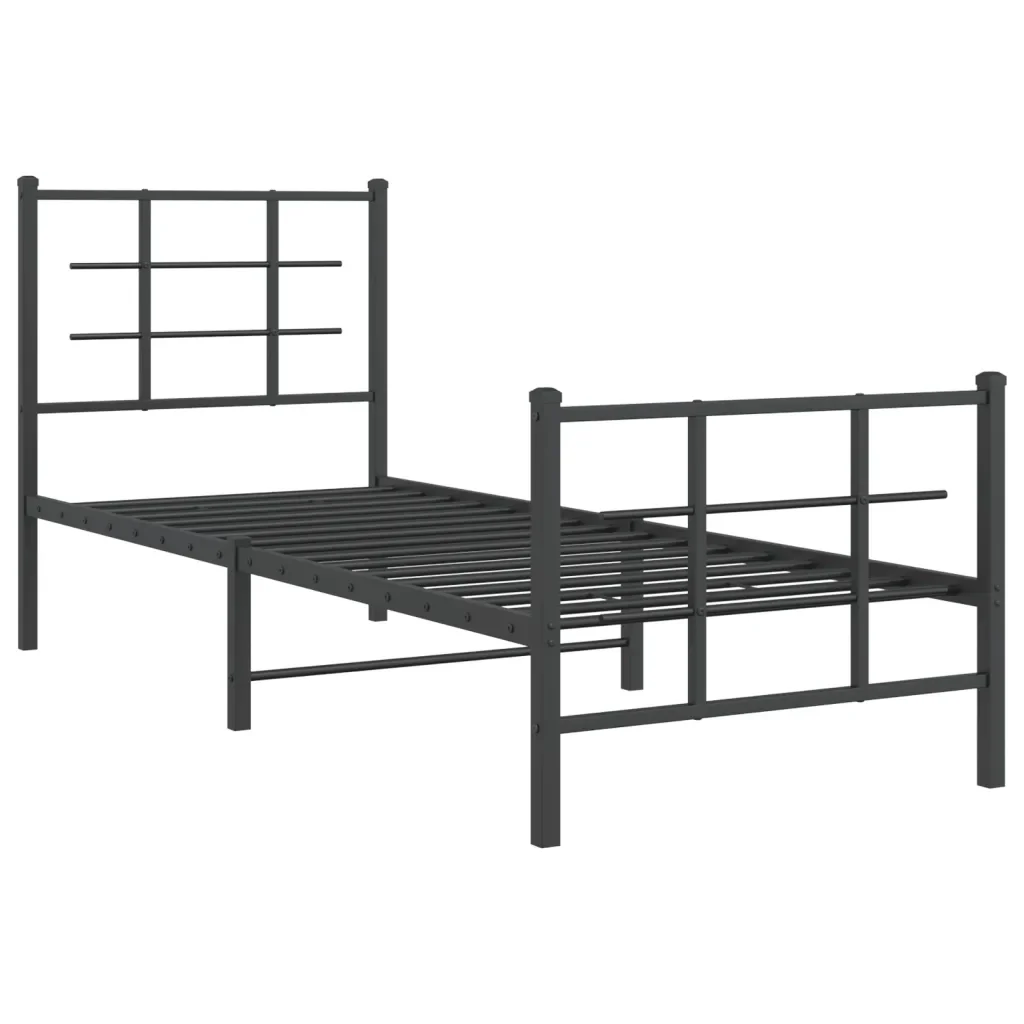 Letto singolo | Letto per adulti | Giroletto con Testiera e Pediera Metallo Nero 75x190 cm - Image 3