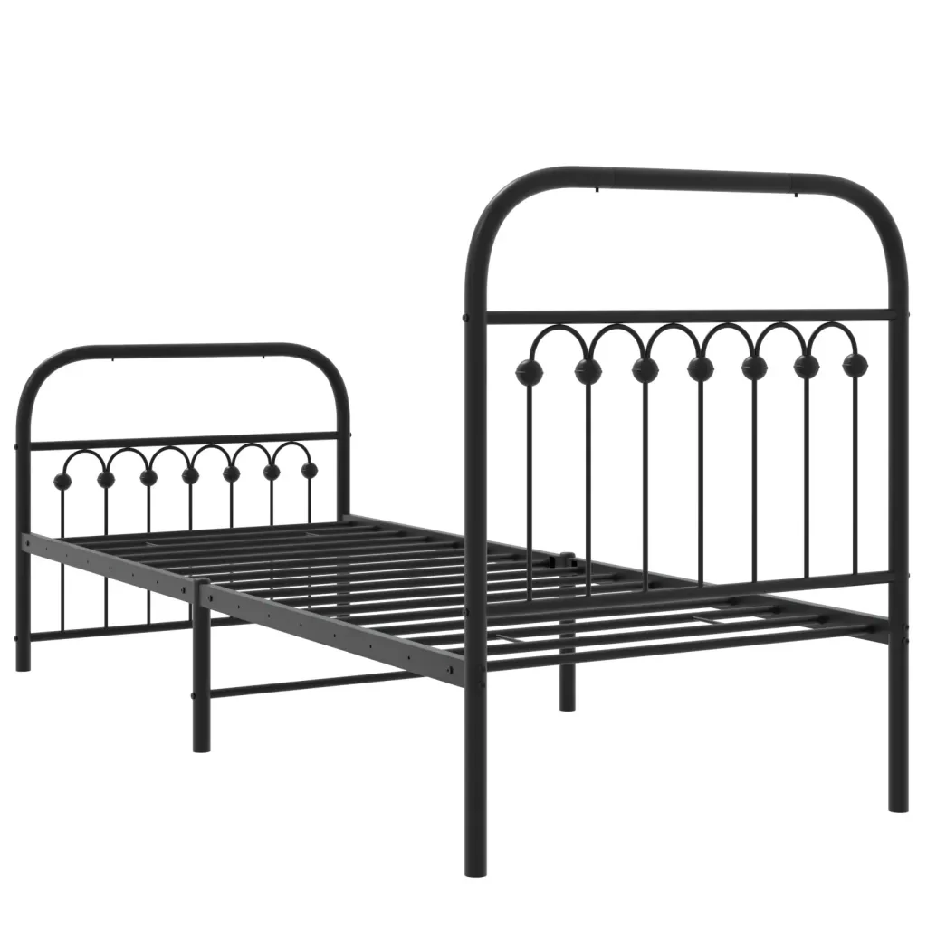 Letto singolo | Letto per adulti | Giroletto con Testiera e Pediera Metallo Nero 75x190 cm - Image 6