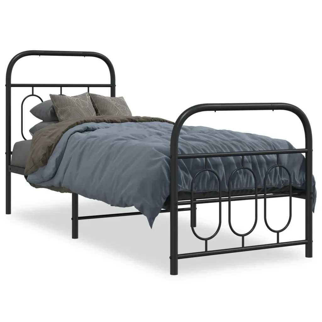 Letto singolo | Letto per adulti | Giroletto con Testiera e Pediera Metallo Nero 75x190 cm