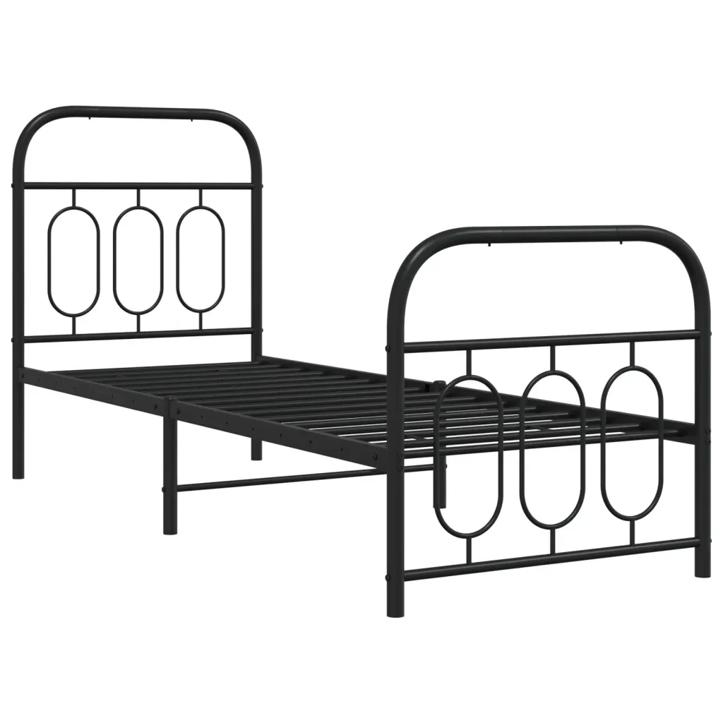 Letto singolo | Letto per adulti | Giroletto con Testiera e Pediera Metallo Nero 75x190 cm - Image 3
