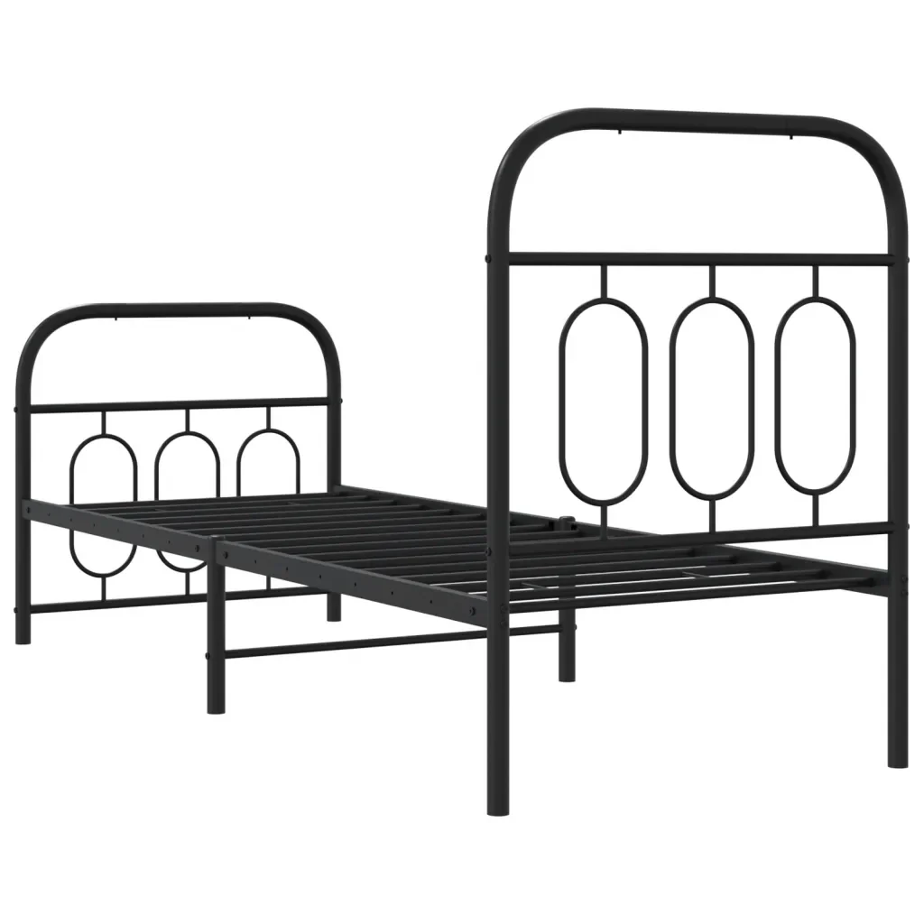 Letto singolo | Letto per adulti | Giroletto con Testiera e Pediera Metallo Nero 75x190 cm - Image 6